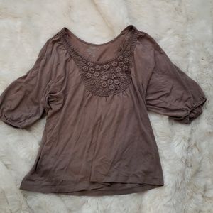 Brown Top with Crocheted Accent